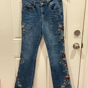 Blue Flare Jeans with Floral Embroidery